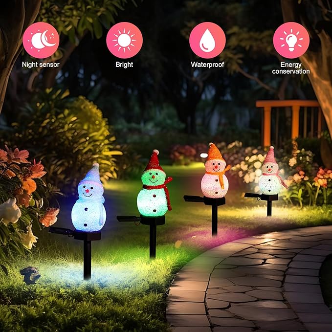 Outdoor Christmas Decorations 2025-Christmas Light Stakes for Yard-Snowman Solar Lights-Snowman Christmas Ornaments for Yard Garden Lawn Landscape Patio Walkway Decor