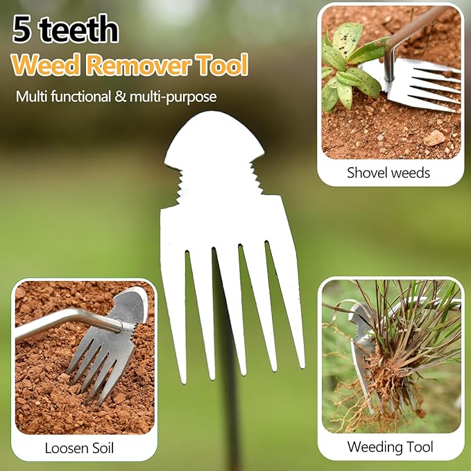 2025 Weed Puller Tool, 3 Pack New Garden Stainless Steel Weeder Tool Hand Weeder Tool,Multi-Purpose Weed Remover Tool Weeding Tools for Gardening(Rubber Handle)