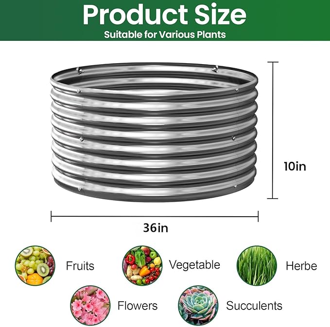 5 Pack Round Galvanized Raised Garden Bed Outdoor, Metal Garden Bed for Vegetables, Above Ground Garden Box for Flower, Steel Raised Beds for Gardening - 3FT