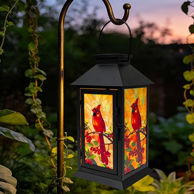 Cardinal Solar Memorial Lanterns, Outdoor Hanging Lanterns Waterproof LED Solar Cardinal Lights for Outdoor Patio Garden Sympathy Gifts for Loss of Mom Dad Loved One