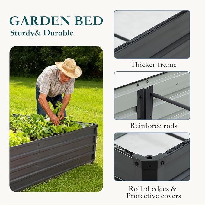 Smug Metal Raised Garden Bed, 6x3x2ft Outdoor Planter Box, Raised Garden Beds for Planting Plants Vegetables, Flowers, Grey Black