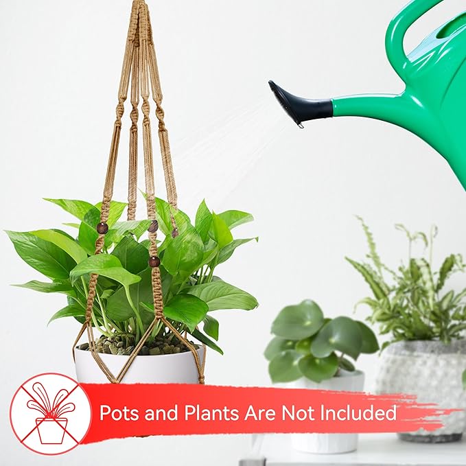 USLAI Macrame Plant Hanger Indoor Outdoor, Up to 4-15 inch Pot, Heavy 20lb Planters, Extra Long Strong Hanging Planter Basket, Boho Home Decor, 35 Inch, Brown, Set of 2 (POTS NOT Included)
