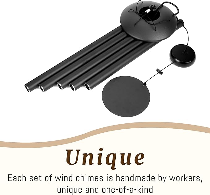 65" Extra Large Wind Chimes with Outside Deep Tone, 5 Thick and Bold Aluminum Tubes, Coolest Metal Windchimes Outdoors with Pine Wood Striker, Unique Gift for Mom, Garden Decoration(Black)