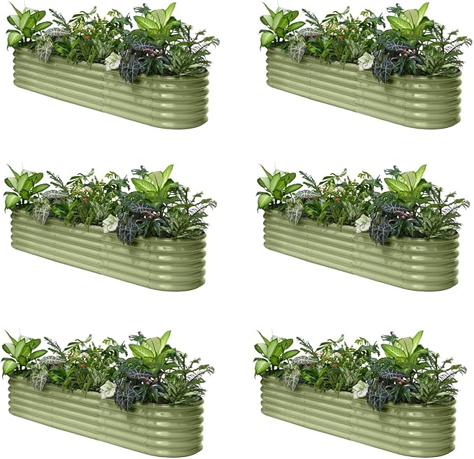 Annoell 6-Pack Galvanized Raised Garden Bed 8x2x1.5 ft, 17" Tall Planter Boxes Outdoor, Zn-Al-Mg Metal Raised Beds for Gardening Herb Fruit Vegetable, Modular Flower Bed for Outdoor Plants-Moss Green