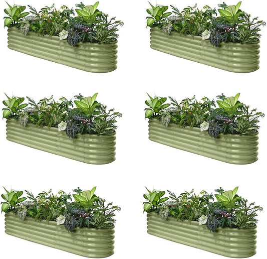 Annoell 6-Pack Galvanized Raised Garden Bed 8x2x1.5 ft, 17" Tall Planter Boxes Outdoor, Zn-Al-Mg Metal Raised Beds for Gardening Herb Fruit Vegetable, Modular Flower Bed for Outdoor Plants-Moss Green