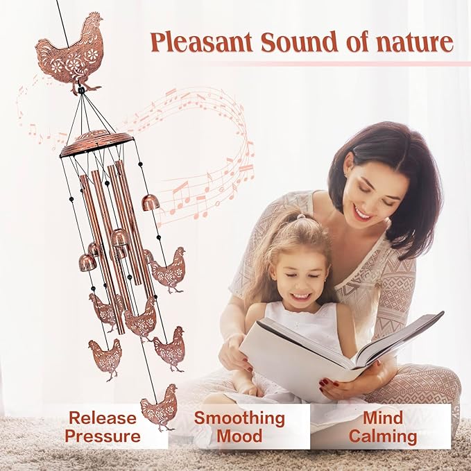 Christmas Gifts for Women Chicken Wind Chimes for Outside,Chicken for Women/Men/Sympathy/Memorial /Birthday Festival Metal windchimes outdoors/Indoors,patio ,Garden Decor,Home,Yard