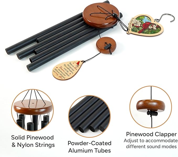 FLAGWIX Sympathy Gifts for Loss of Loved One - Large Outdoor Wind Chimes for Outside 32in - Cardinal Gifts for Women Men, Memorial Gift, Sympathy Gift Ideas, Cardinal Wind Chimes for Loss of Loved One
