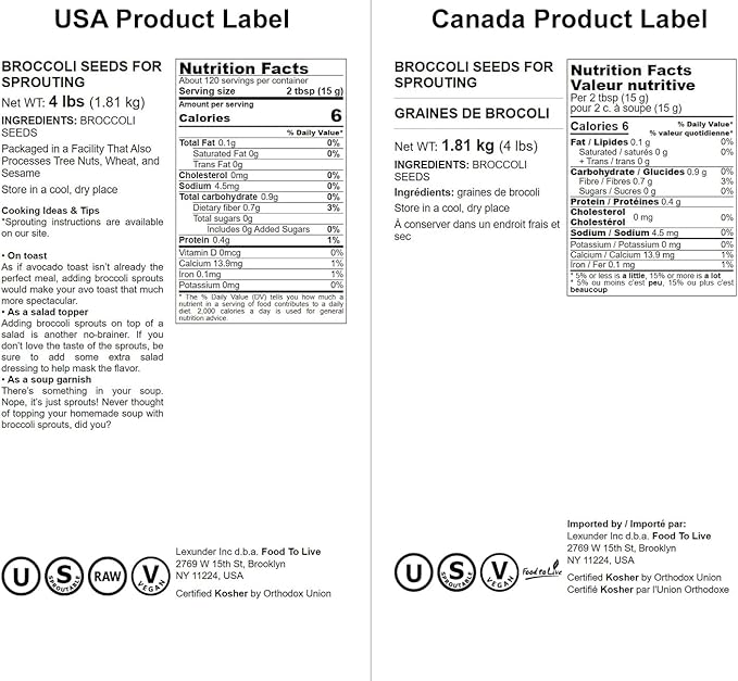 Food to Live Broccoli Seeds for Sprouting, 4 Pounds – Vegan, Kosher, Sirtfood, Bulk, Rich in Sulforaphane, Vitamin C, Vitamin A, for Growing Sprouts, Microgreens, High Germination Rate