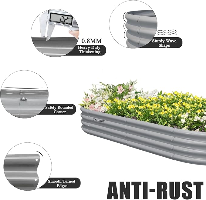 4 Pack 8x4x1FT Galvanized Raised Garden Bed Large Metal Planter Box Kit Elevated Raised Garden Planters for Outdoor Plants, Gray
