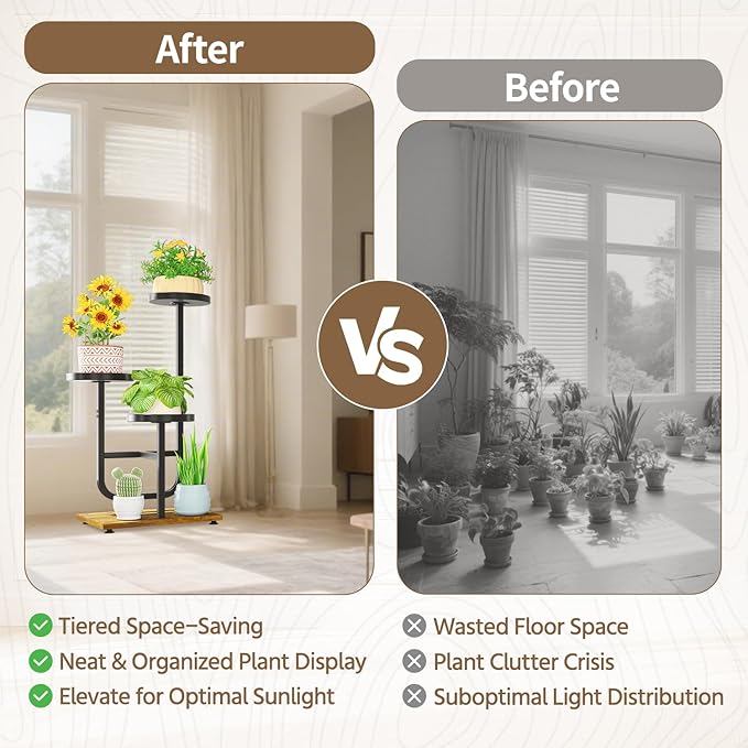 LASZOLA Black 3 Tier Tall Metal Plant Stand Indoor, Large Heavy Duty Planter Holder Rack for Vertical Corner, Sturdy Wrought Iron Spiral Multiple High Flower Organizer for Modern Patio House Bathroom