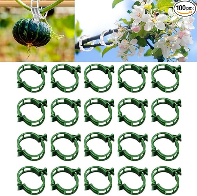 Plant Support Clips Reusable Garden Clips, Secured Plastic Plant Clips, Tomato Support Clips for String Trellis for Climbing Plants Outdoor Indoor Plant Flowers Stem Vine Fixing Clips (100, Green)