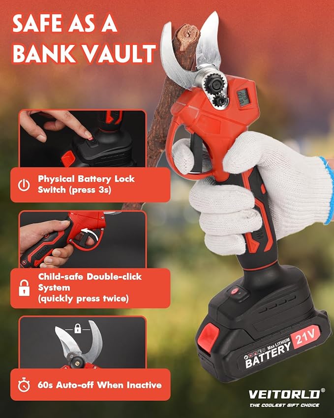 20V Electric Pruning Shears, Garden Shears, 30mm 1.2'' Cutting Diameter Portable Cordless Branch Cutter Tree Trimmer with LCD Display＆Replaceable Blade, Gifts for Men Dad Him Husband Christmas
