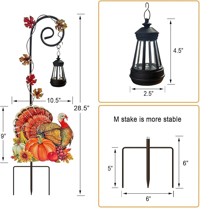 Thanksgiving Turkey Decorations Outdoor,Solar Turkey Garden Stakes,Autumn Fall Decor Yard Stake for Outdoor Garden Lawn Patio