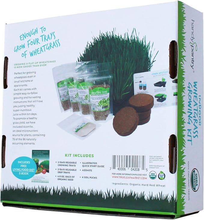 Organic Wheatgrass Growing Starter Kit - Grow & Juice Wheat Grass - Includes Non-GMO, Organic Wheatgrass Seeds - for Healthy Wheatgrass Shots, Home, Garden, and Cat Grass