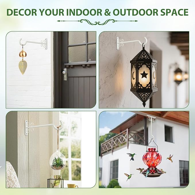 BOLITE Plant Hangers, 8 Inch Plant Hooks for Wall Indoor Outdoor, Metal Hooks for Hanging Hummingbird Feeders, Bird Feeders, Planters, Lanterns, Wind Chimes, 2 Pack, White, Gifts for Women Men