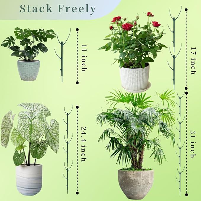 5 Pack Stackable Plant Support Stakes, 38inch Climbing Plant Sticks Structures for Monstera with Garden Ties, Durable Alternative to Moss Pole for Indoor Outdoor Plants