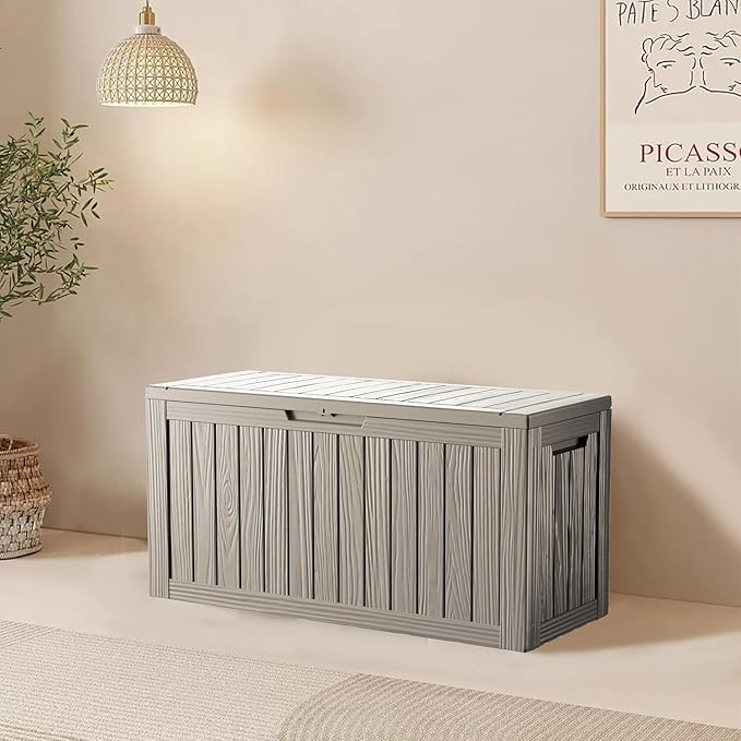 80GAL Deck Box(045) -Grey,utdoor Cushions, Throw Pillows,Waterproof Patio Storage Box Covers