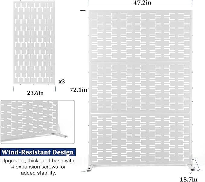 Outdoor Privacy Screen,72" H×47" W Metal Privacy Screen, Freestanding Privacy Fence Panels for Patio