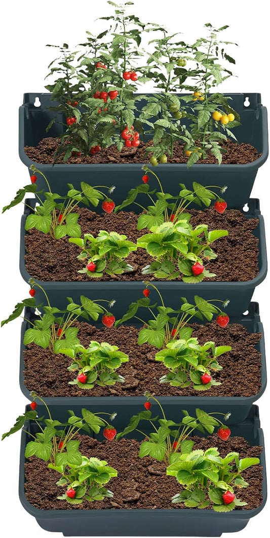 Self Watering Outdoor Wall Mounted Planter Vertical Garden with 16 Pockets Plastic Plant Grow Pots for Hanging Flower Herbs Vegetables Home Indoor Outdoor Green