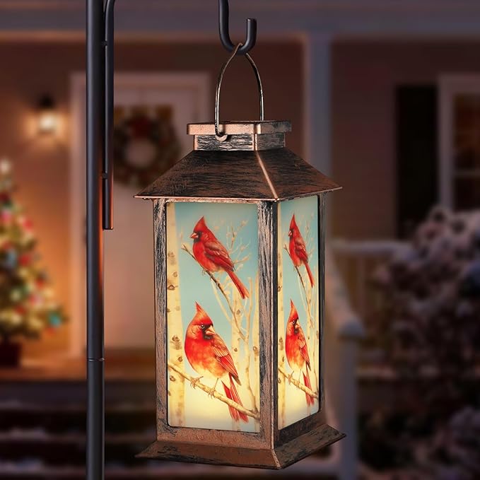 Solar Lanterns with Cardinal Theme Outdoor Waterproof Decorative Lights for Garden Birthday Gifts for Women, Mom, and Grandma Solar LED Hanging Lights for Yard, Patio, Lawn, and Porch(Tree Trunk)