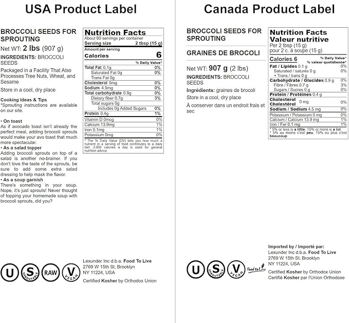 Food to Live Broccoli Seeds for Sprouting, 2 Pounds – Vegan, Kosher, Sirtfood, Bulk. Rich in Sulforaphane, Vitamin C, Vitamin A. Great for Growing Sprouts, Microgreens. High Germination Rate