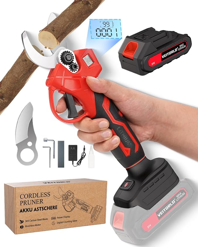 20V Electric Pruning Shears, Garden Shears, 30mm 1.2'' Cutting Diameter Portable Cordless Branch Cutter Tree Trimmer with LCD Display＆Replaceable Blade, Gifts for Men Dad Him Husband Christmas