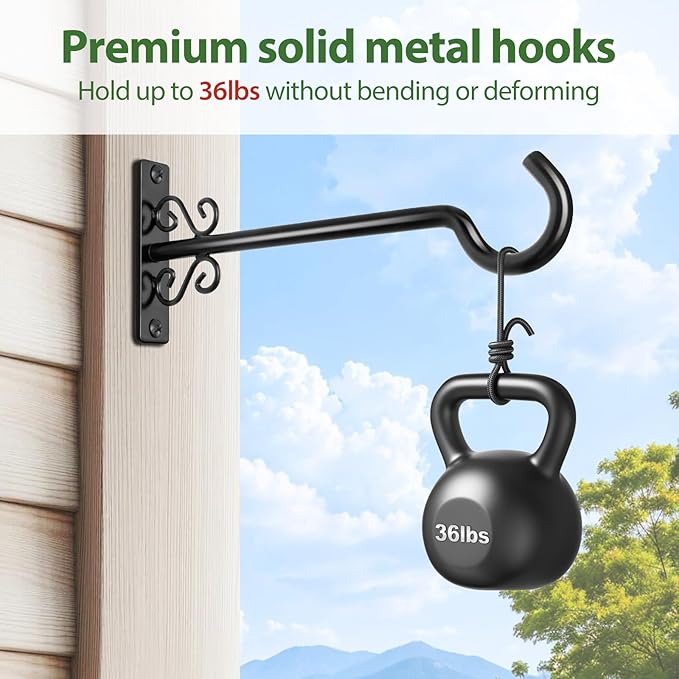 BOLITE Plant Hangers, 8 Inch Plant Hooks for Wall Indoor Outdoor, Metal Hooks for Hanging Hummingbird Feeders, Bird Feeders, Planters, Lanterns, Wind Chimes, 2 Pack, Black, Gifts for Women Men
