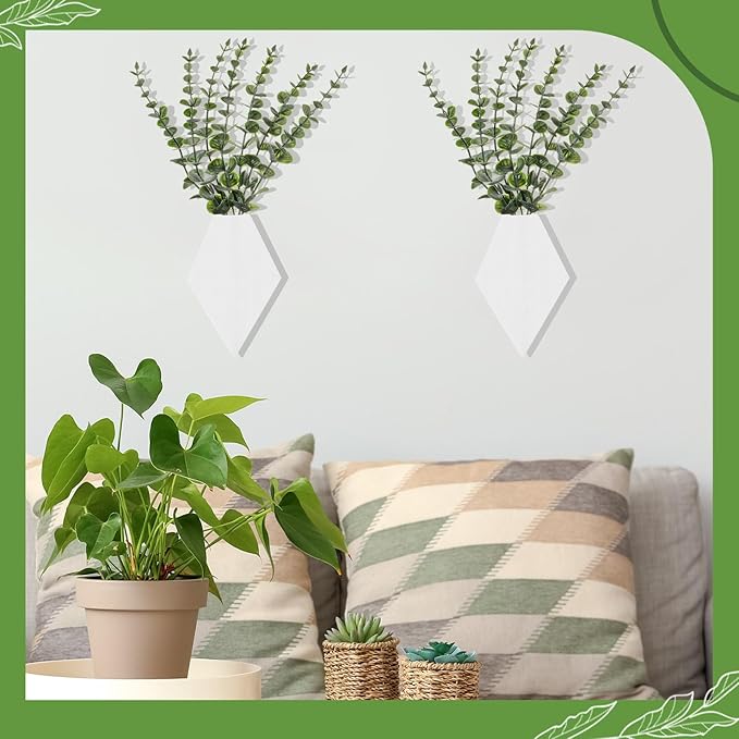 Chunful 2 Pcs Wooden Wall Planter Decor Hanging Fake Plants Greenery Flowers Holder Vase Boxes for Wall Bohemian Farmhouse Room Kitchen Office Indoor Decoration(White,7.1 x 4.7 x 1.2 Inches)