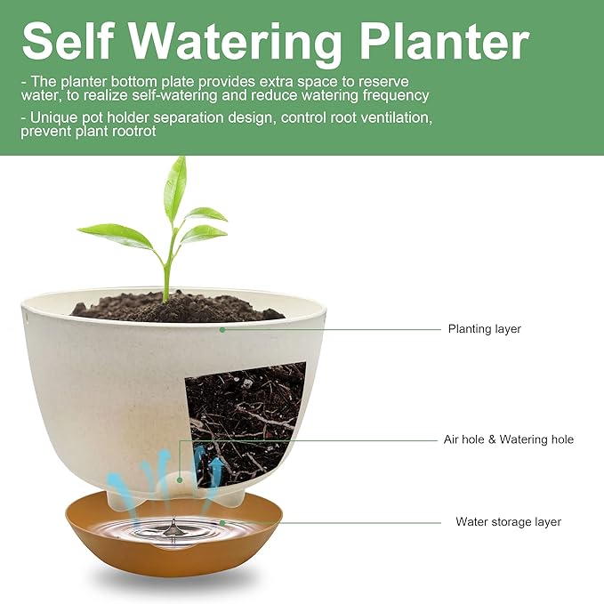 2 Pack Hanging Planters for Outdoor Indoor Plants, 10 Inch Plastic Outdoor Hanging Planter, Hanging Flower Pots for Outside with Drainage Holes & Removable Saucer for Garden Home