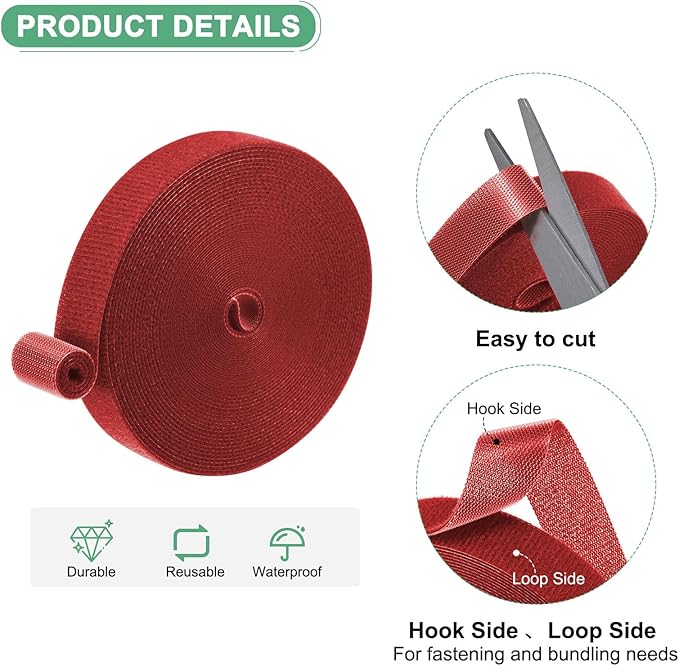 1-Roll Garden Plant Tape, 33 ft x 0.6 in Garden Hook and Loop Plant Ties Multi-Purpose Use Adjustable and Reusable Twist Wire Tape for Plants/Flowers/Vines [Red]
