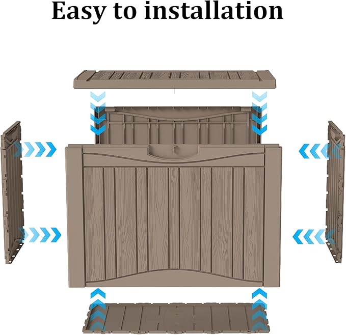 45GAL Deck Box -Grey,Lockable Patio Outdoor Storage Box for Furniture,Waterproof,Outdoor Cushions