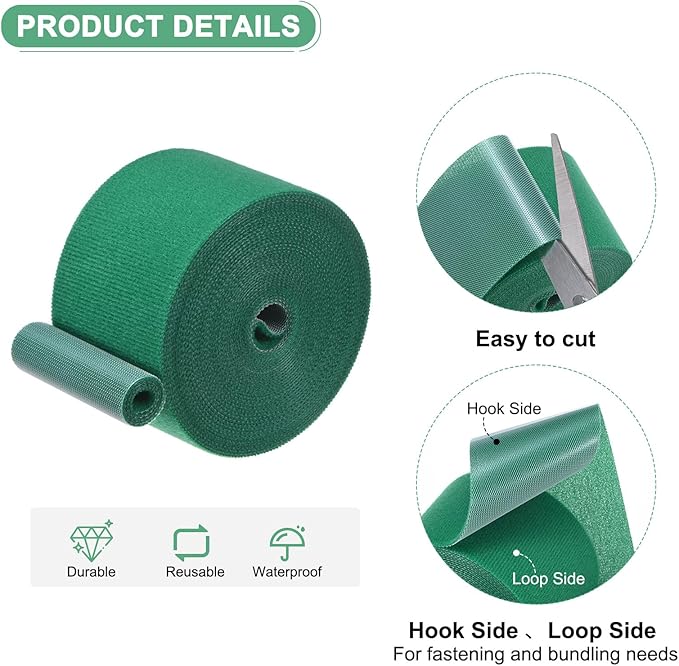 2-Roll Garden Plant Tape, 16 ft x 2 in Garden Hook and Loop Plant Ties Multi-Purpose Use Adjustable and Reusable Twist Wire Tape for Plants/Flowers/Vines [Green]