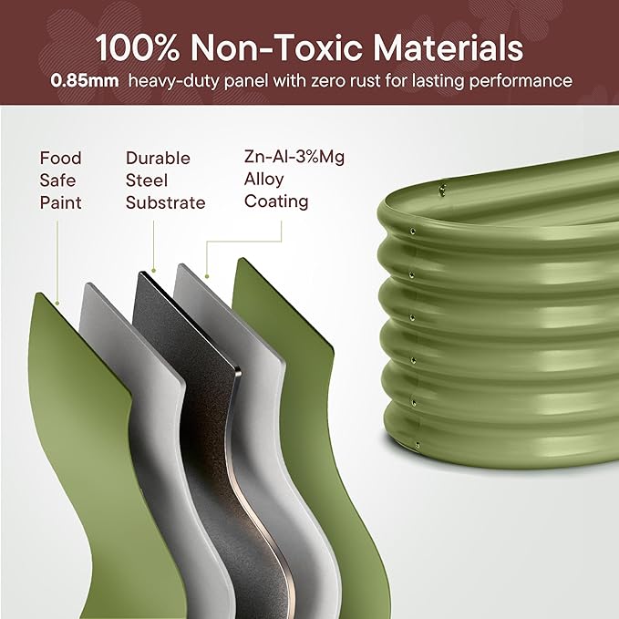 2-Pack Galvanized Raised Garden Bed 10x2x1.5 | 8x4x1.5 ft, 18" Tall Metal Planter Boxes Outdoor for Vegetable Herbs, Modular Raised Flower Bed for Gardening with Zn-Al-Mg Coated - Moss Green