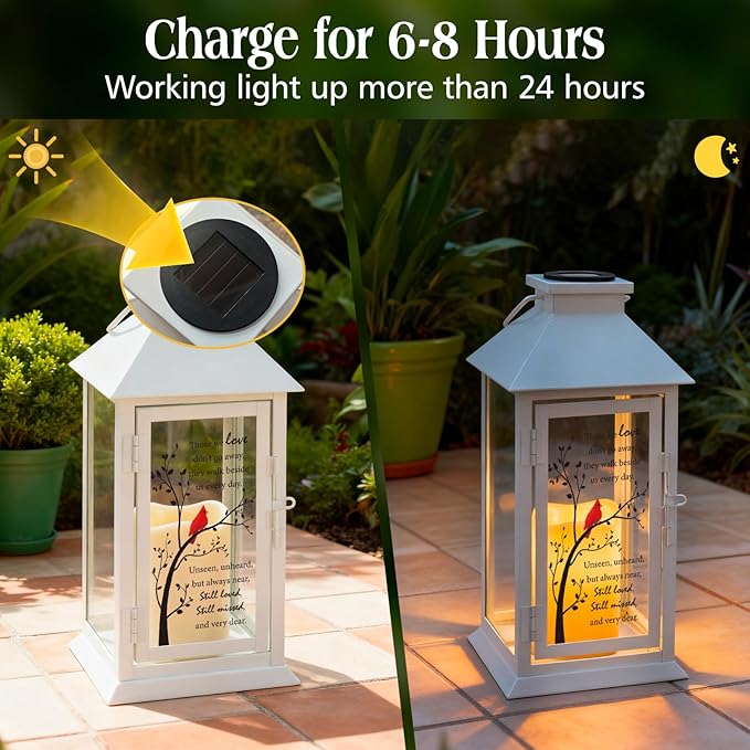 Cardinal Solar Memorial Lanterns, Outdoor Hanging Lanterns Waterproof LED Solar Cardinal Lights for Outdoor Patio Garden Sympathy Gifts for Loss of Mom Dad Loved One
