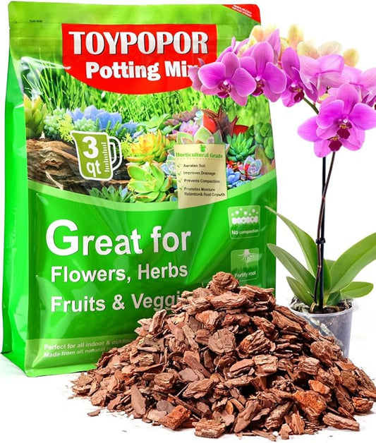 TOYPOPOR Orchid Potting Mix, (3 Quarts)Orchid Bark With Perlite, Potting Soil Medium for Plant Indoor, Pine Bark Wood Chips for Houseplant Fast Drainage, Water Retention, Air Flow and Root Ventilation