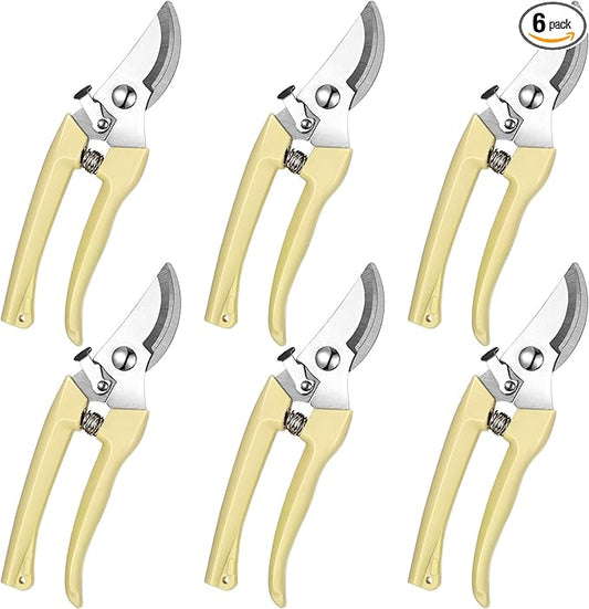Chumia 6 Pcs Garden Pruning Shears Flower Shears Handheld Heavy Duty Garden Scissors Stainless Steel Clippers for Cutting Flowers, Trimming Plants Bypass, Fruits Trees, Pruning Snips, Gardening Gifts