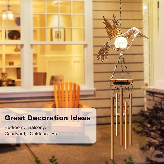 Wind Chimes Outdoor Indoor Decor: Valentines Day Gifts for Her Wife Women Mom Grandma Birthday - Outside Lights for Garden Yard Patio Porch (Hummingbird)