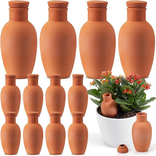 12 Pcs 15 oz Self Watering Ollas Terracotta Pots with Lid Terra Cotta Clay Plant Self Watering System Pot Automatic Plant Irrigation Devices for Indoor Outdoor Garden