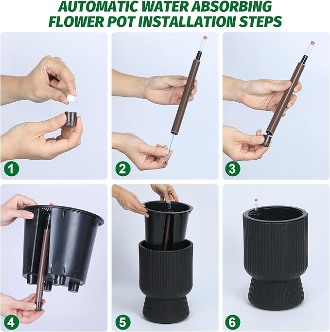 14.2" Tall Planters Set of 2, Large Indoor/Outdoor Self-Watering Plant Pots with Drainage, Water Level Monitor & Wheels, Flower Pots for Patio, Porch, Living Room, Home Office