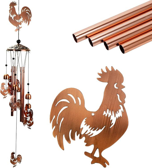 ArtCredit Copper Tone Animal Wind Chimes for Outdoors/Indoors - Rooster Designs - Garden, Patio, Yard, Home Decor, for Women, Men, Mom, Birthday, Memorial, Housewarming (Rooster)