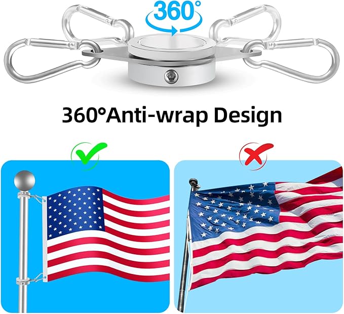 Anovo Flag Pole Rings, Flagpole Rings Aluminum Alloy 360° Rotating Anti Wrap Flag Mounting Spinning Ring Clips for 0.75-1.02 Inch Diameter Flagpole (1 Inch -Pack of 4, Matte Silver)