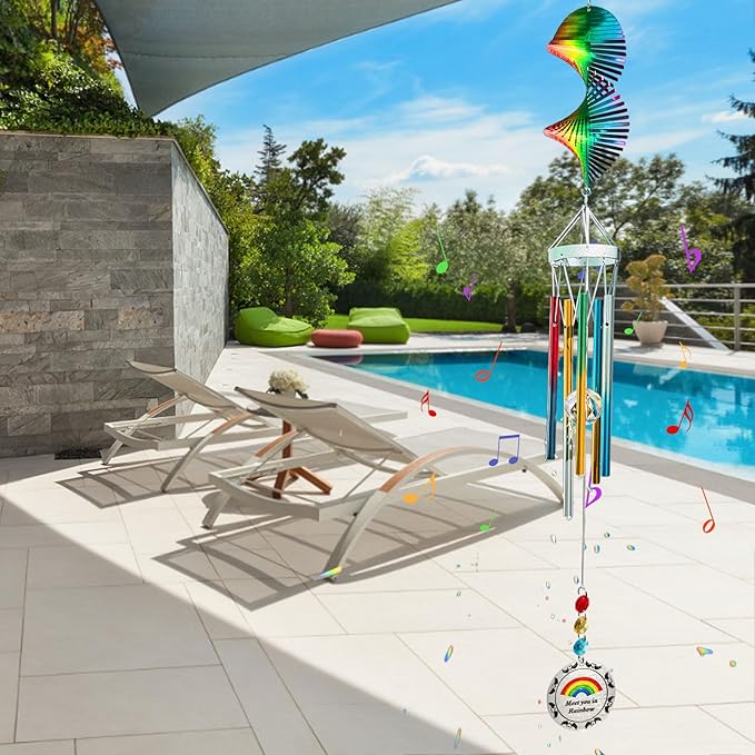 Wind Chimes for Outside,30in Wind Chimes Spinner with Crystal Create a Rainbow Effect,Windchimes Outdoors Garden Decor,Colorful Patio Backyard Porch Ornaments,Crystal Gift for Women Mom Men