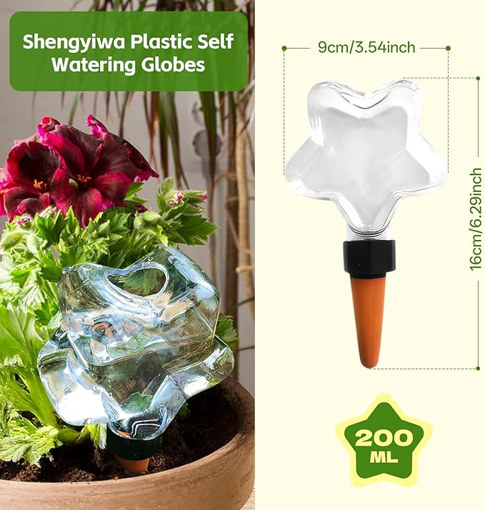 6 Pack (6.76 oz) Self-Watering Globes for Indoor & Outdoor Plants Automatic Watering Planter Insert Star Shaped