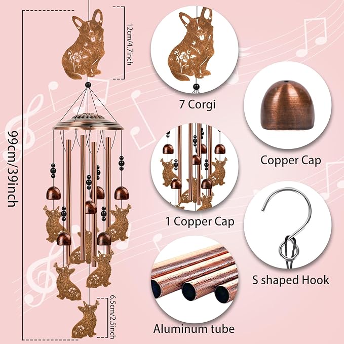 Corgi Gifts Wind Chimes for Outside - Luvsweets Corgi Lovers Gifts for Women Men, Metal Dog Wind Chimes for Outdoor Garden Patio Yard Decor, Pet Memorial Birthday Housewarming Idea