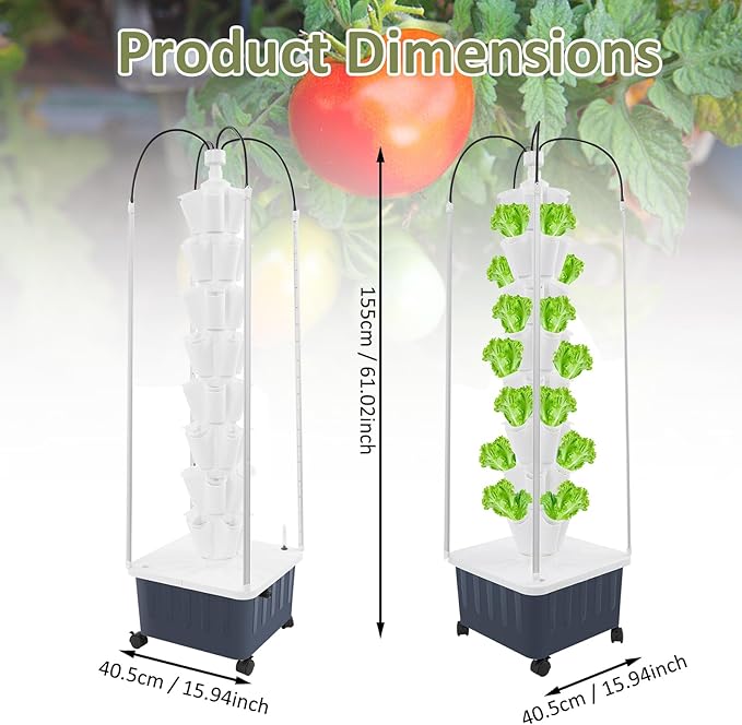 Hydroponic Growing System, 40-Hole Smart Hydroponic Tower w/LED Grow Lights, Indoor Hydroponic Garden Herb Grow Kit for Short Tomato,Pepper,Cucumber, Can Plant 40 Seeds, White