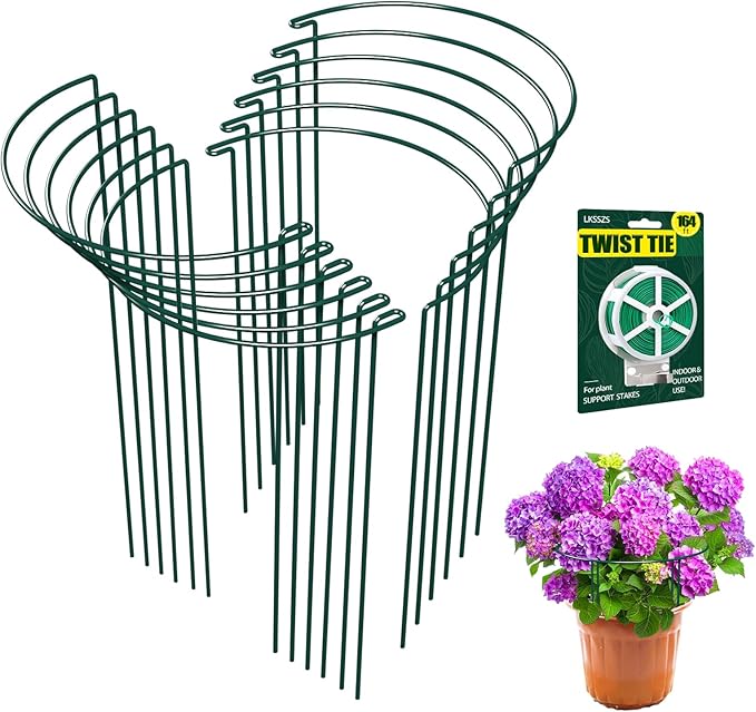 LKSSZS 12 Pack Garden Plant Support Stakes, Half Round Peony Cages and Supports, Metal Garden Support Ring, Border Support for Outdoor Indoor Plants, Peony, Hydrangea,Tomato, Monstera