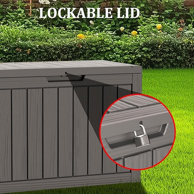 270GAL Deck Box -Grey，Large Capacity，UV-Resistant ，Deck Box，Patio， Yard，Garden Storage