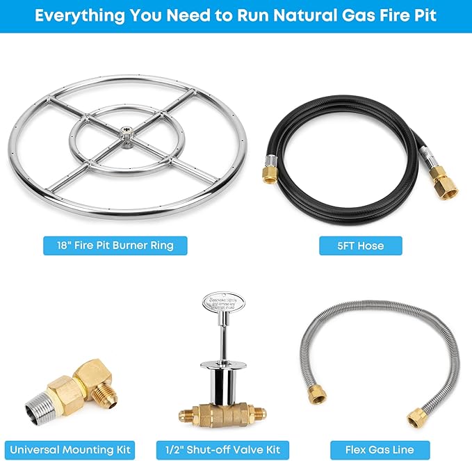 Stanbroil Natural Gas Fire Pit Stainless Steel Burner Ring Installation Kit, 18-inch