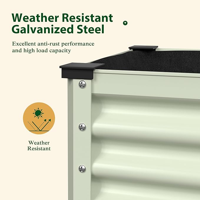 BlueWish 48" W x 24" D x 32" H Raised Garden Bed, Garden Bed with Detachable Black Liner, Drainage Gaps, Galvanized Raised Garden Beds Outdoor 7.5 Cubic Feet, Gardening, Vegetable, Flower, Beige