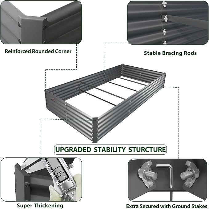 A ANLEOLIFE 4 Pcs 8X4X1.5 ft Rectangular Galvanized Raised Garden Beds Outdoor for Planting Vegetables Flowers Herb, Quartz Grey